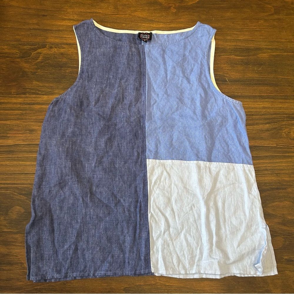 Eileen Fisher Colorblock blue Sleeveless Linen Tank Top Women's small